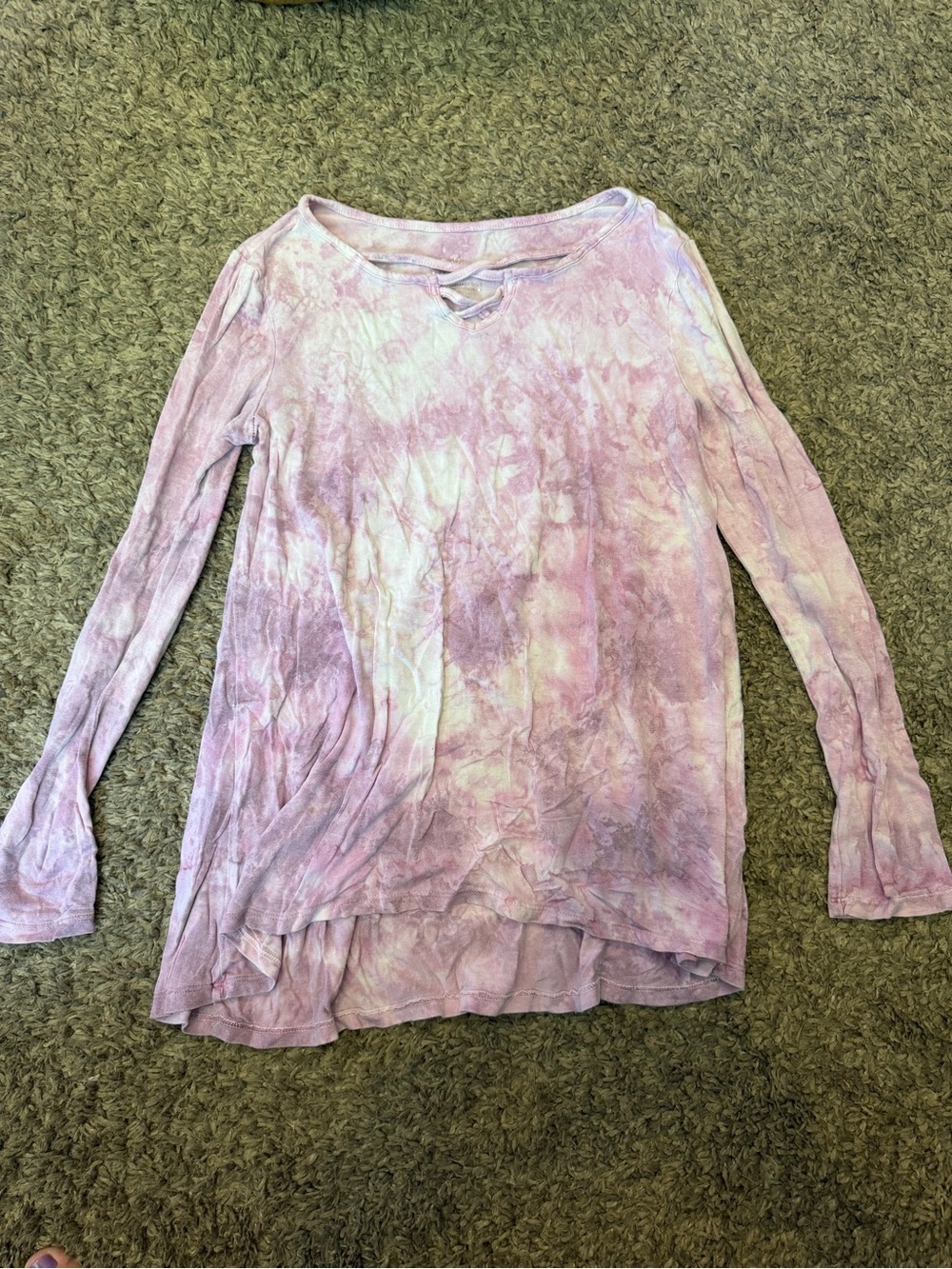 Justice Lavender Tie-Dye Long Sleeve Tee with Crisscross Neck